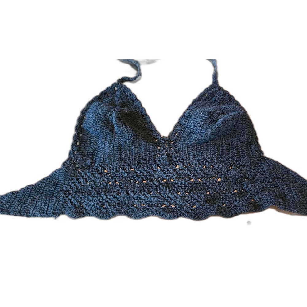 Lakhays Black Crochet Beach Bikini Bralette Crop Top‎ One Size  Boho Hippie 70's